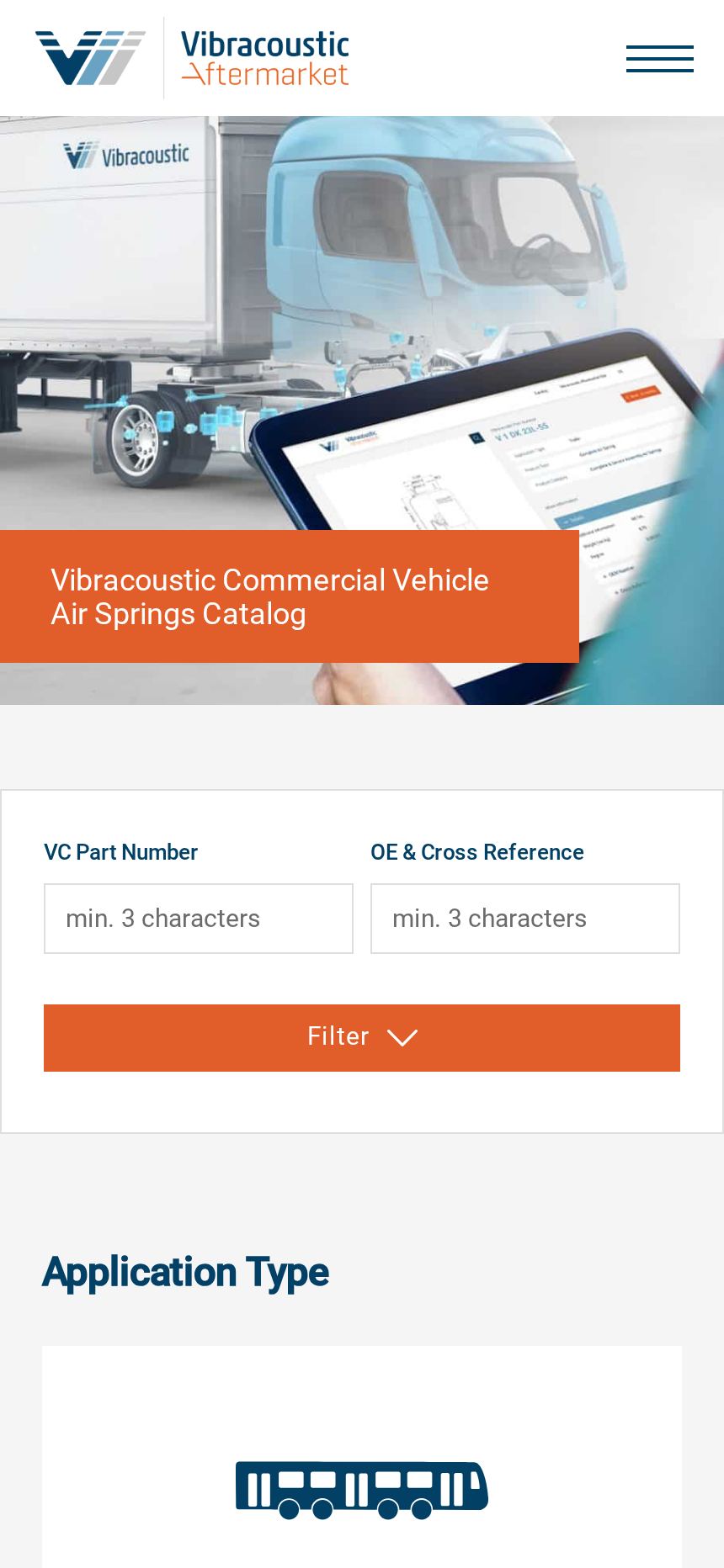 Screenshot von Vibracoustic Aftermarket Catalog